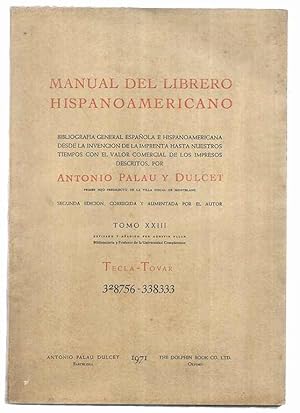 Manual del Librero Hispanoamericano Tomo XXIII 2ª edición 1971