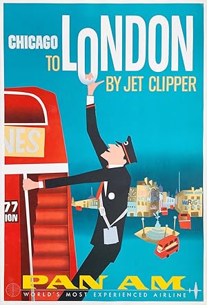 Original vintage poster: Pan Am Chicago to London by Jet Clipper