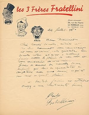 Paolo FRATELLINI lettre autographe signée cirque