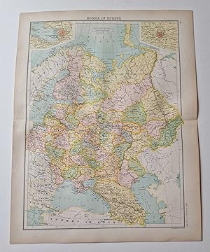 Original 1899 Colour Continental Map of Russia in Europe