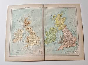 Original 1899 Colour British Isles Physical & Political Maps