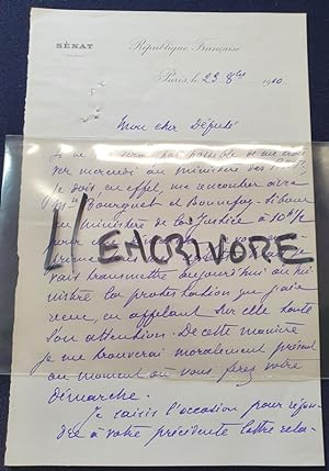 Lettre autographe de Fernand Cremieux - 1910