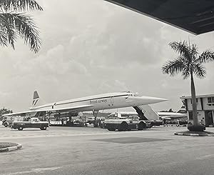 1974 Black and White Glossy Press Photo of the British Airways Concorde Jet in Singapore