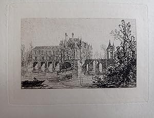 Maxime Lalanne. Château de Chenonceau. 1866. Eau-forte sur fort japon. Epreuve d'artiste avant la...