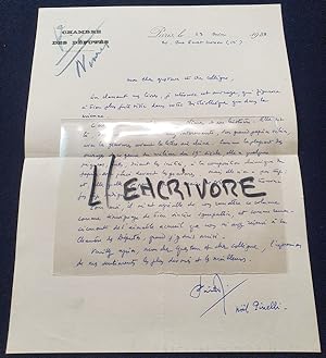 Lettre autographe signée de Noel Pinelli - 1938