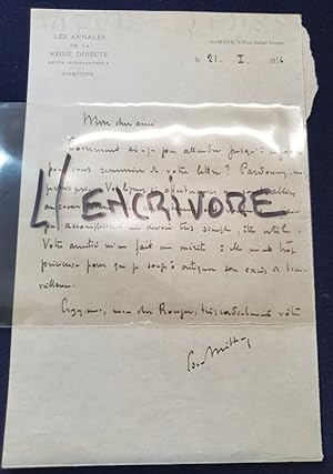 Lettre autographe signée de Edgard Milhaud - 1916