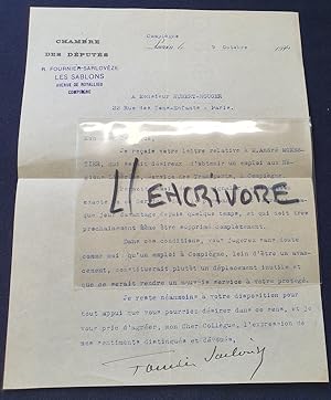 Lettre tapuscrite signée de Robert Fournier-Sarloveze - 1920