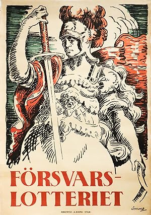 1914/1918 War Swedish Poster, "Forsvars lotteriet" (Defense Lottery/War Bonds)