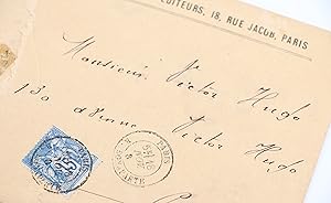 "Monsieur Victor Hugo, 130 avenue Victor Hugo" : notes autographes au dos d'une enveloppe avec so...
