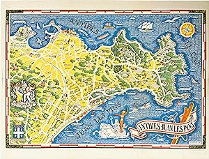 Original Vintage Pictorial Map - Map of Antibes, Juan Les Pins