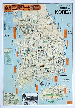 Original Vintage Pictorial Map - New Map Guide to Korea