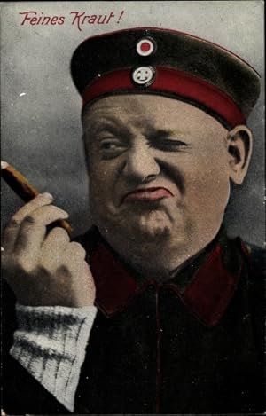 Ansichtskarte / Postkarte Feines Kraut, deutscher Soldat mit Zigarre