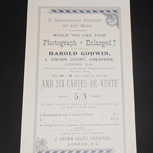 Publicity sheet for London photography shop - Harold Godwin, 2 Crown Court, Cheapside