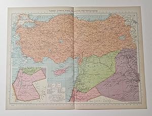 1940 Colour Lithograph Map of Turkey, Cyprus, Syria, Palestine