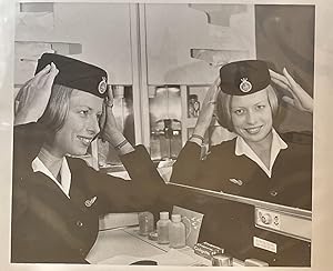 1966 Glossy Black and White Press Photo of a British Overseas Air Corporation [BOAC] Flight Atten...