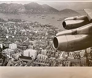 C1960s Glossy Black and White Press Photo of a British Overseas Air Corporation [BOAC] 707 Over H...