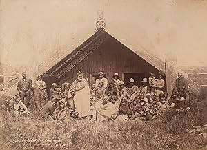 Large group of Maori at Waipahihi, Lake Taupo.