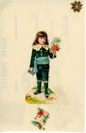 Zelluloid Ansichtskarte / Postkarte Kind mit Blumenstrauß, Portrait, Blumen, Kitsch