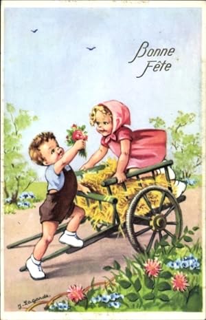 Künstler Ansichtskarte / Postkarte Lagarde, Glückwunsch, Kinder, Blumen