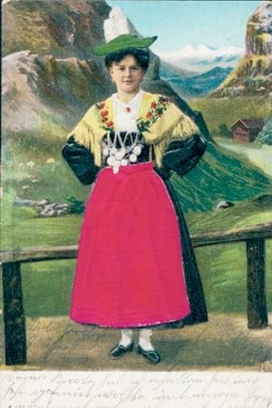 Präge Stoff Ansichtskarte / Postkarte Frau in Tiroler Volkstracht, Portrait