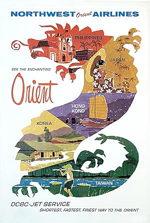 Original Vintage Poster - Northwest Orient Airlines - See the Enchanting Orient