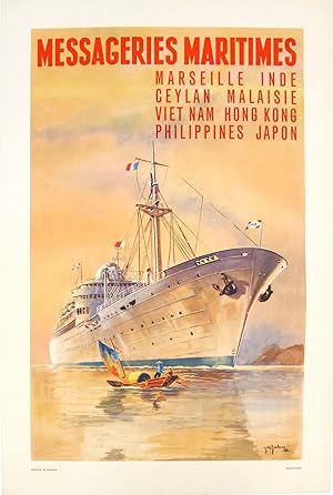 Original Vintage Poster - Messageries Maritimes - Marseille, Inde, Ceylan, Malaisie, Viet Nam