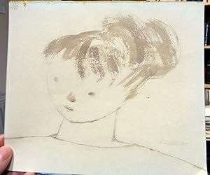 ORIGINAL drawing in sepia wash of Young Girls head 1955. Signed in Pencil.