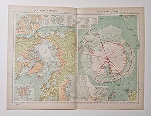 1940 Colour Lithograph Chart of North & South Polar Regions