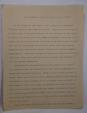 Original Manuscript: Wentworth Family in Revolutionary History, typed manuscript [Genealogy]