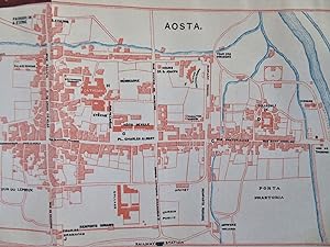 Aosta Italy Detailed City Plan Churches Hotels Theaters c. 1890's tourist map