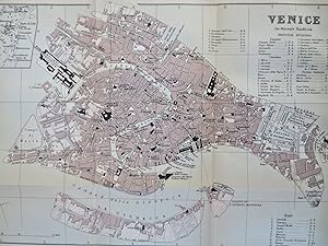 Venice Italy Detailed City Plan Churches Hospital Arsenal c. 1890's tourist map