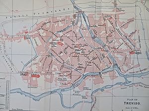 Treviso Italy Detailed City Plan Churches Cafe University c. 1890's tourist map