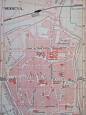 Modena Italy Detailed City Plan Churches Public Gardens c. 1890's tourist map