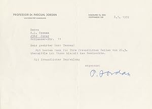 Pascual Jordan German Mathematician WW2 Nazi Party Hand Signed Letter