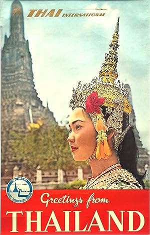 Original Vintage Poster - FLY THAI INTERNATIONAL - GREETINGS FROM THAILAND
