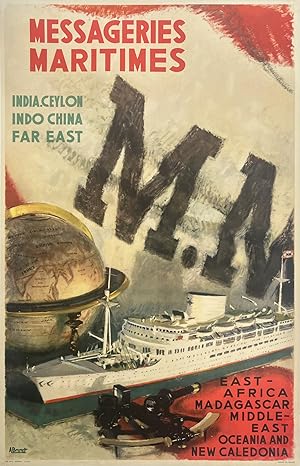 Original Vintage Poster - Messageries Maritimes - India, Ceylon, Indo China, Far East