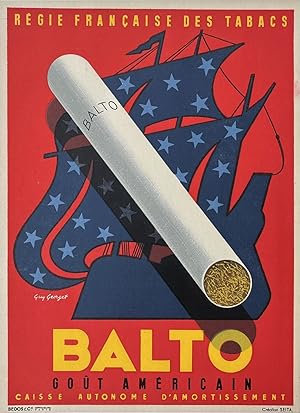 Original Vintage Poster - Balto, Goût Américain, Régie Française des Tabacs