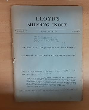 Lloyd's Shipping Index Monday July 6, 1970