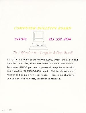 Computer Bulletin Board. STUDS 415-552-4050