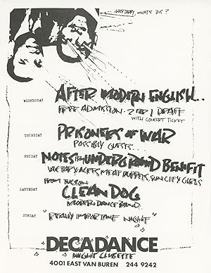 Flyer for a 1983 Show at the Decadance Night Clubette in Phoenix, Arizona