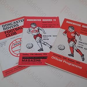 Three Football Official Programmes: Doncaster Rovers versus Crewe Alexandria, 30th August 1975, D...