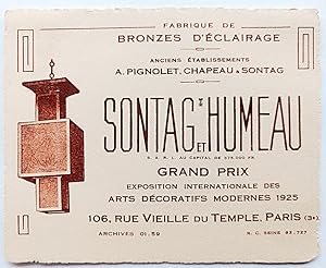 Sontag et Humeau. Fabrique de Bronzes d'éclairage. Anciens établissements A.Pignolet, Chapeau & S...