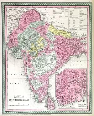 HINDOOSTAN. Map of the subcontinent of India with inset map of the Ganges Delta.