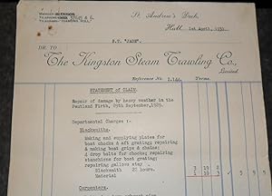 The Kingston Steam Trawling Co Limited, St Andrew's Dock, Hull - Ephemera relating to repair of h...