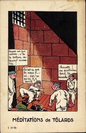Künstler Ansichtskarte / Postkarte Französische Soldaten im Gefängnis