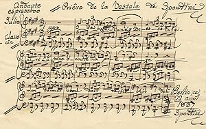 Autograph musical quotation in piano-vocal score from the composer's opera La Vestale, signed "Sp...