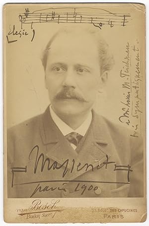 Autograph musical quotation from the composer's song for voice and piano, Élégie, signed "Massenet"