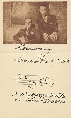 Autograph musical quotation from the composer's ballet, TheFirebird, signed "I Stravinsky"