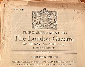 The London Gazette 1951. Air operations in South East Asia. Signed by Sir Keith Park