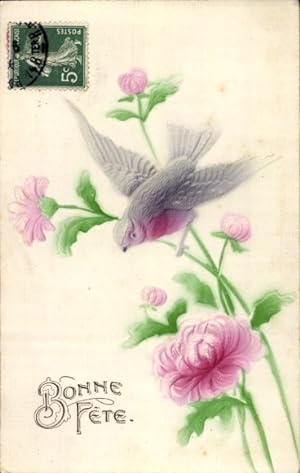Präge Ansichtskarte / Postkarte Glückwunsch, Vogel, Blumen